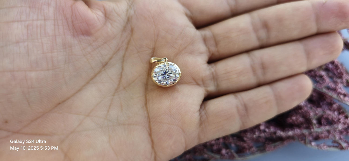 East west oval Cut Moissanite Pendant, Georgian cut down set Pendant without chain, Pendant for women, gift for her