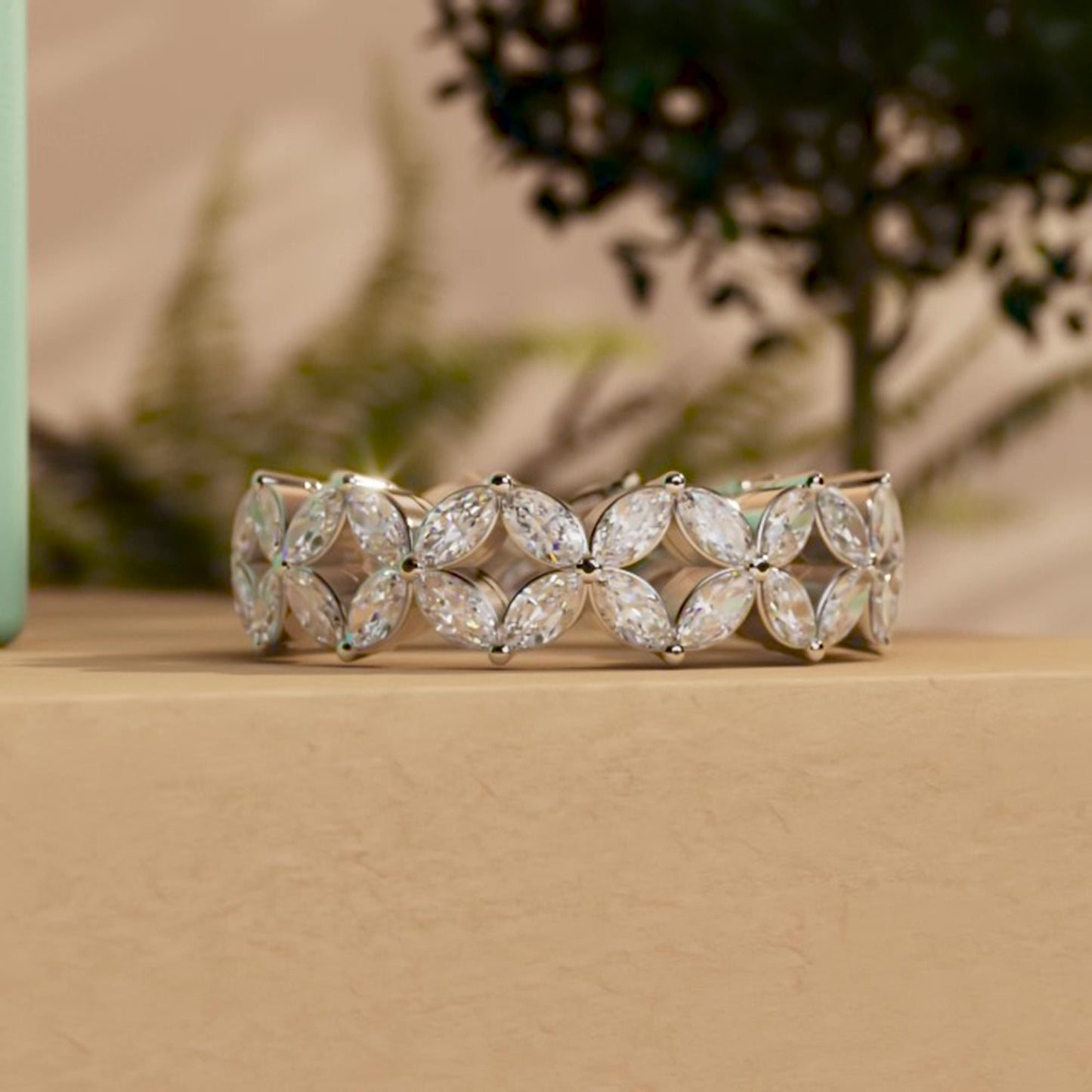 Marquise Moissanite eternity wedding band, Bridal stackable, Anniversary gift for wife