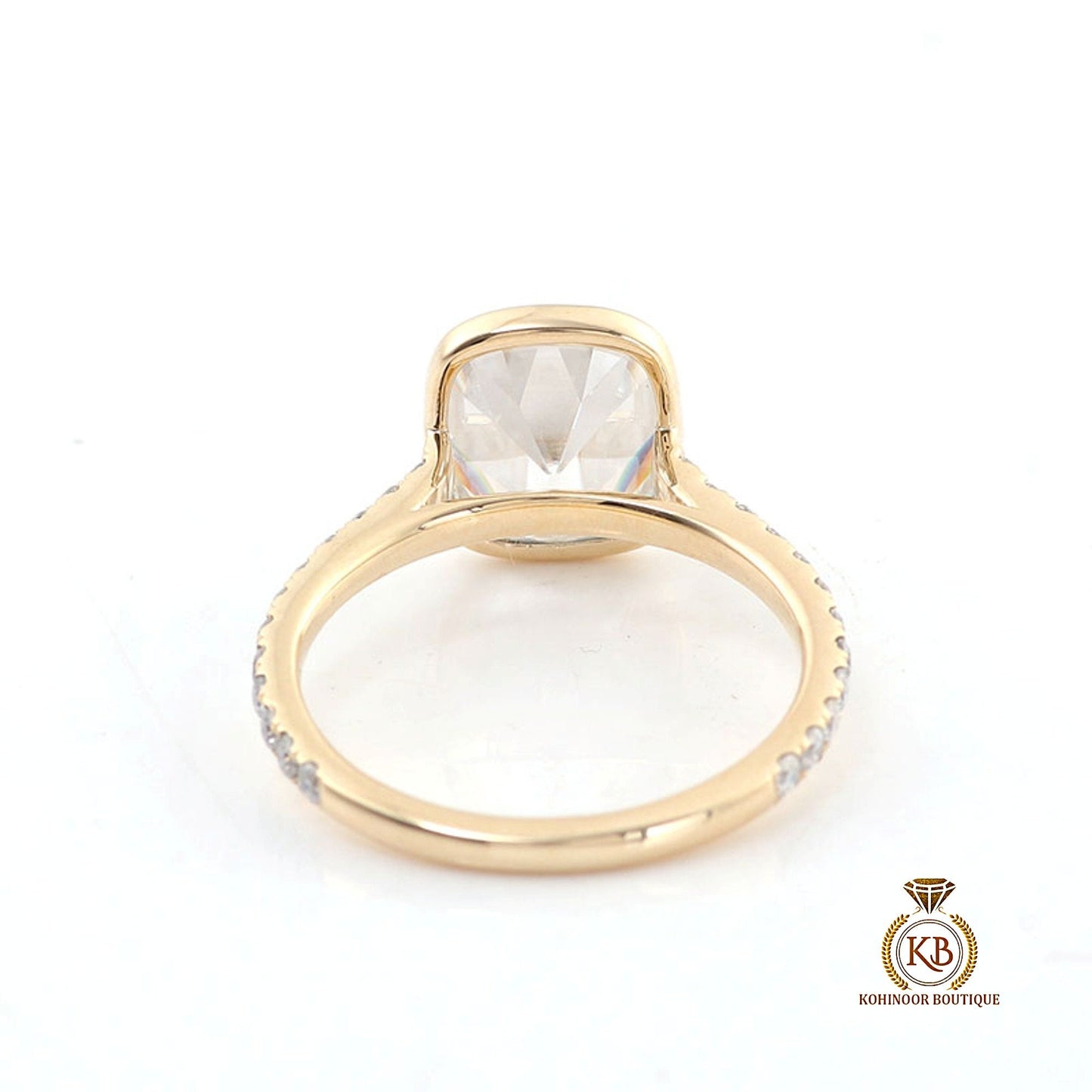 Old Mine Cut OMC Elongated Cushion Cut Bezel Cathedral set with side pave Moissanite Engagement Ring, Antique Bezel Set ring.