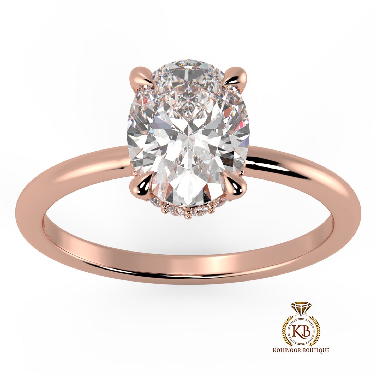 Oval Moissanite Hidden Plunge Halo Engagement Ring in White\Yellow\Rose Gold, ring for her, ring for women