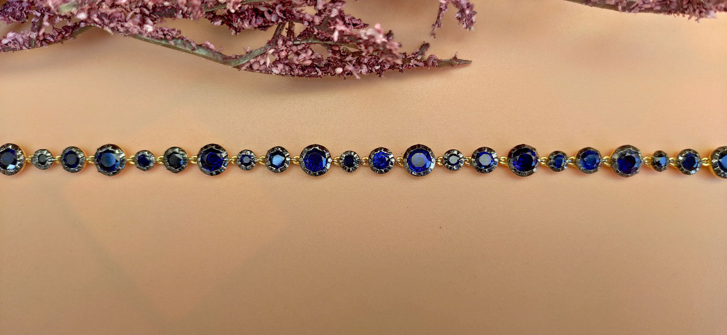 Georgian cut down button back set sapphire Tennis Bracelet, Bracelet for women, Bracelet for girls, Bracelet for her, Anniversary gift