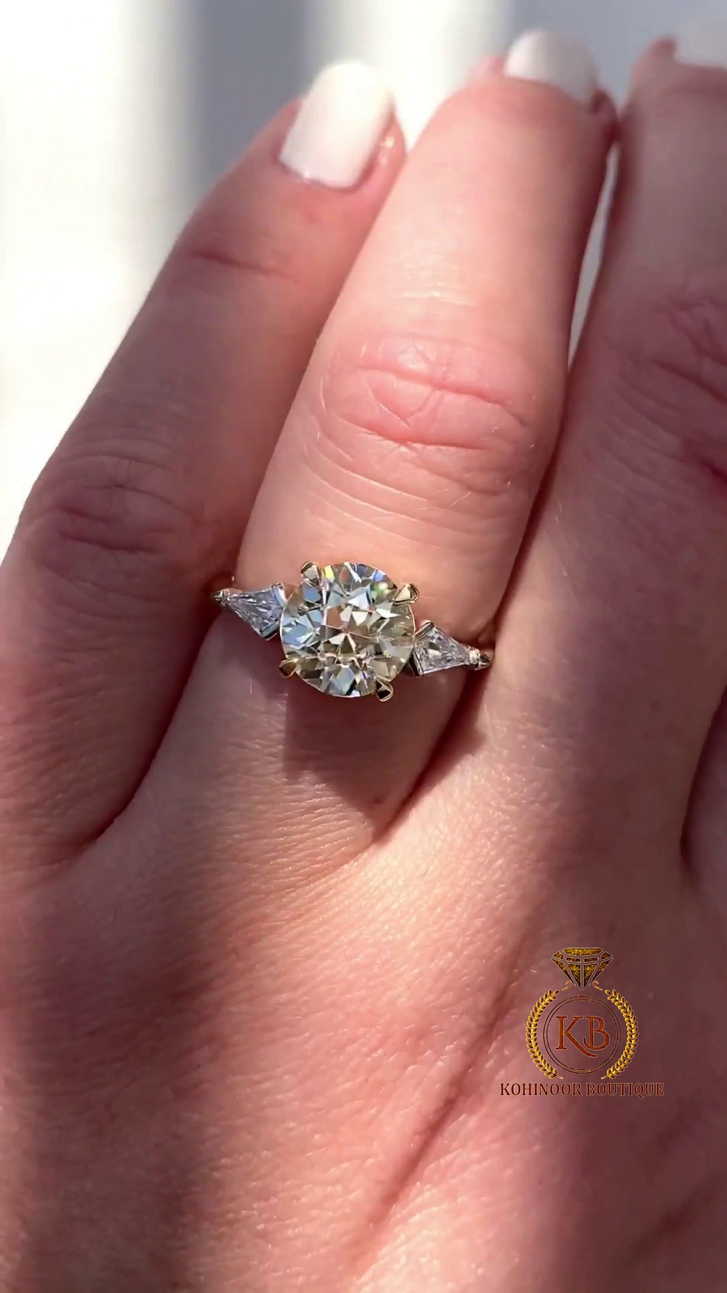 Old mine cut OMC & Shield\Kite Cut 3 Stone Moissanite Engagement Ring, Ring for her, Bridal ring, Gift for wife