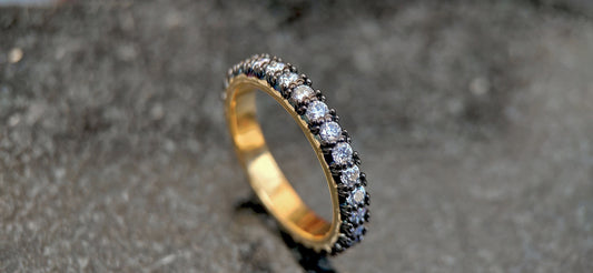 Moissanite Georgian Cut-Down Blackened Gold eternity band, also available in half eternity, blackened gold wedding band, band for women