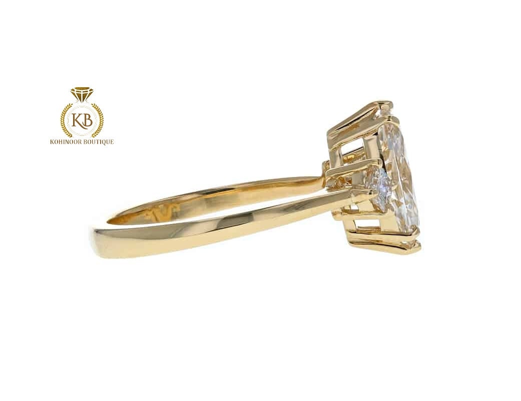 Marquise & Princess cut 3 Stone moissanite Engagement Ring. 3 stone wedding ring,mother ring, anniversary Gift for wife. Raised profile ring