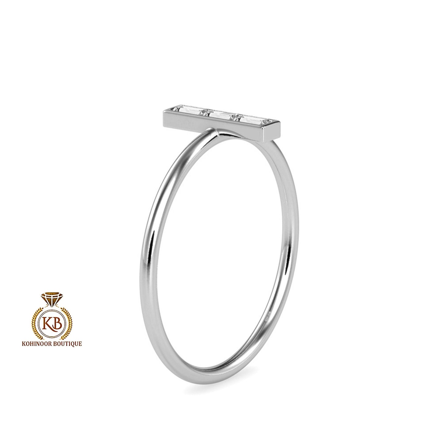 Baguette Moissanite 3 stone engagement, Chic statement ring, minimalist daily wear right hand ring, boho stackable ring