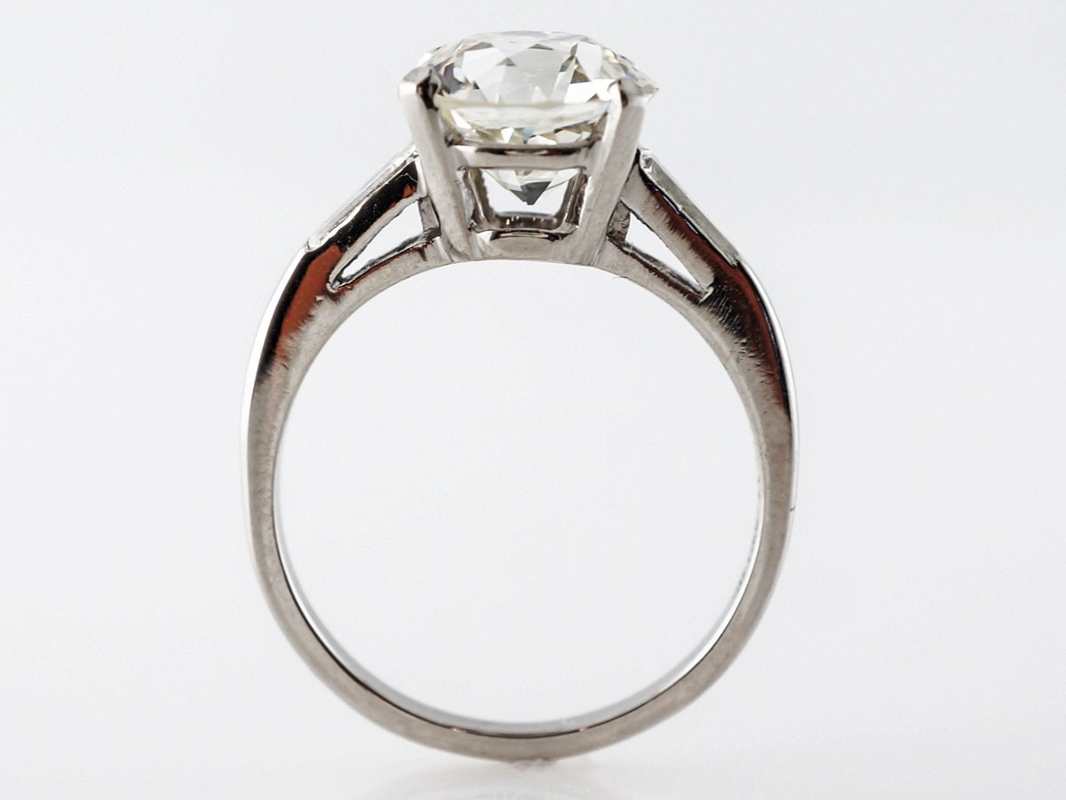 Old European Cut & Tapered Baguette OEC moissanite Three stone Engagement ring, ring for her, gift for women.