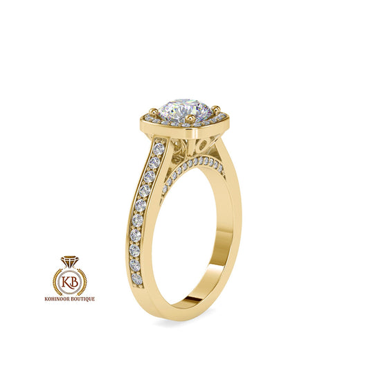 Cathedral set Round Cut Halo with Floral basket and side pave Moissanite Solitaire Engagement ring, Right-hand Ring, Gift for wife, mother.