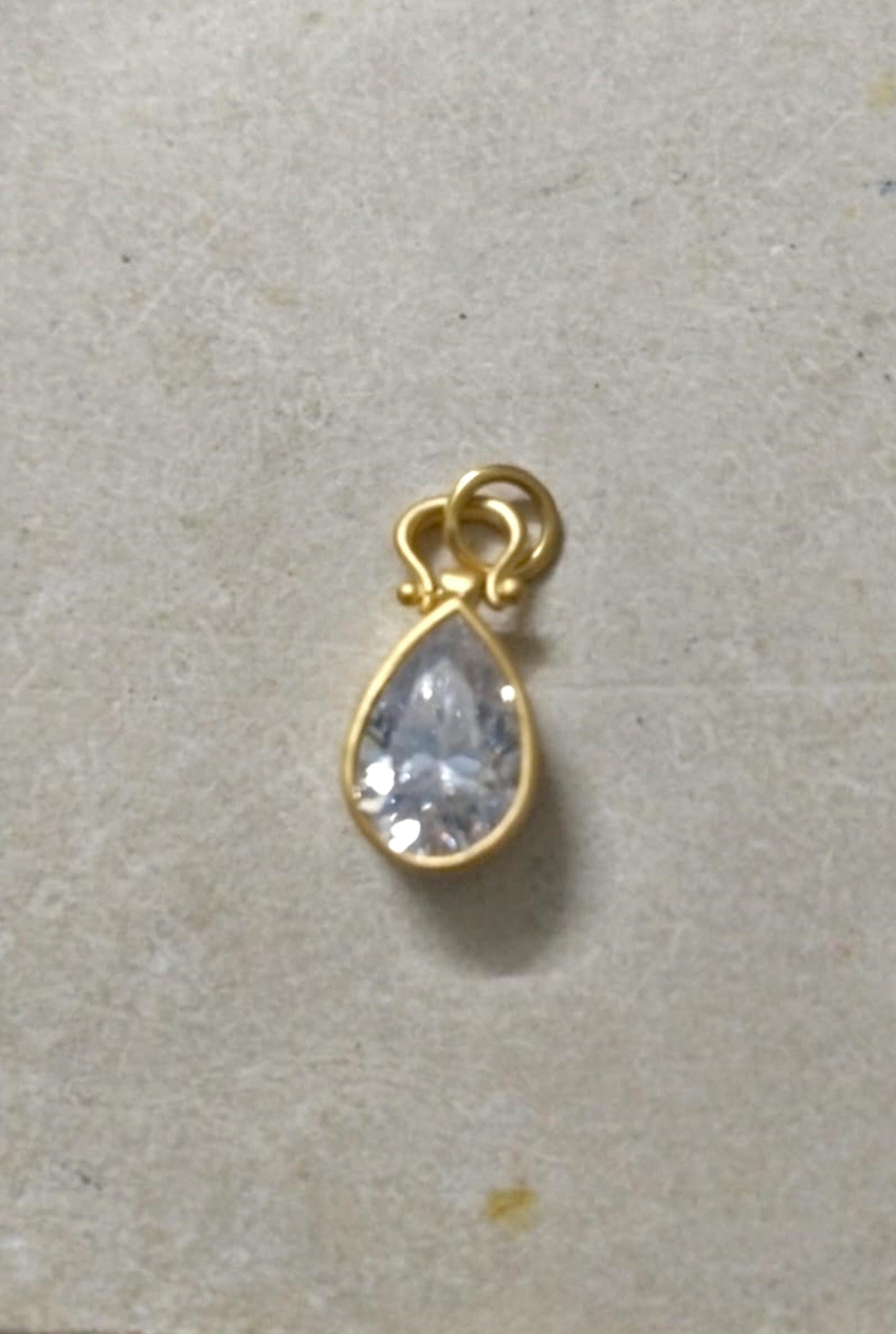 Bezel set moissanite Pear button back personalized pendant without chain in silver with matt gold polish, Pendant for women