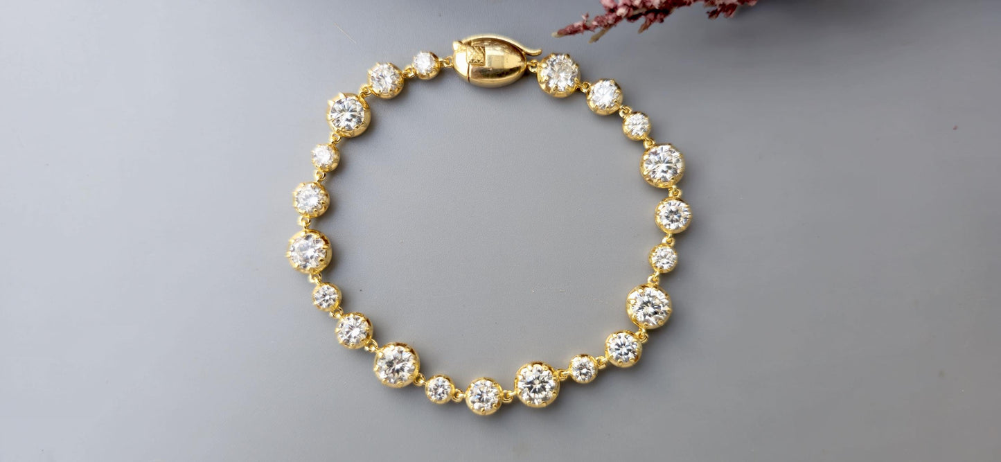 Georgian cut down button back set Moissanite Tennis Bracelet, Bracelet for women, Bracelet for girls, Bracelet for her, Anniversary gift