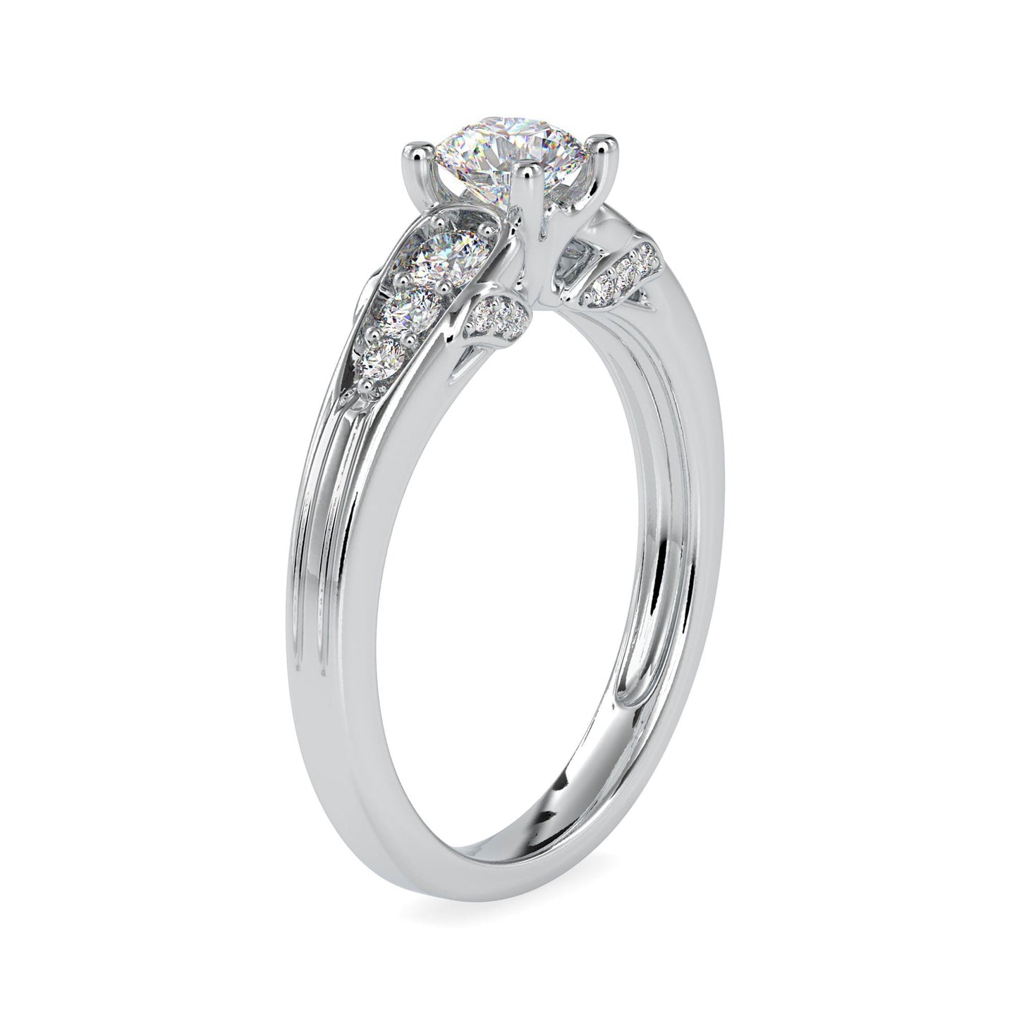 Round cut moissanite with side pave Solitaire Engagement ring, ring for her, ring for women, statement ring, right hand ring, gift for wife