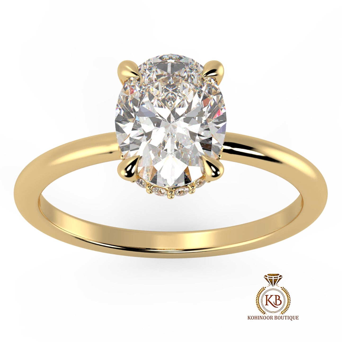 Oval Moissanite Hidden Plunge Halo Engagement Ring in White\Yellow\Rose Gold, ring for her, ring for women