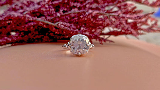 Old Mine Cushion Cut OMC Moissanite Georgian cut down set Solitaire Engagement Ring, Vintage Edwardian Ring for her, Art deco ring