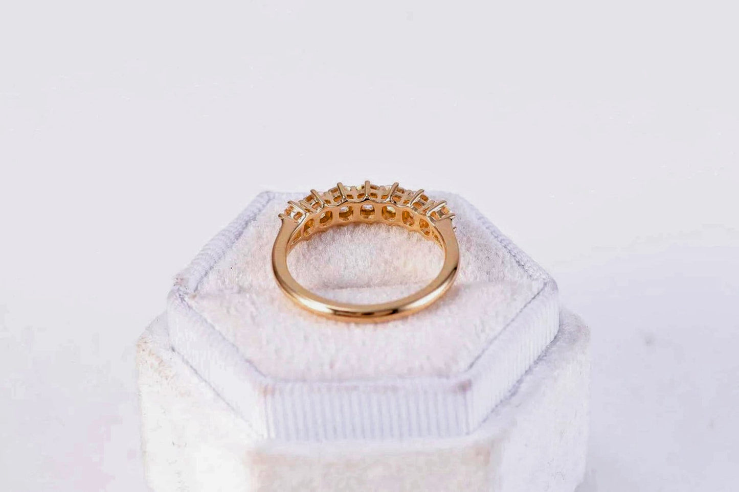 Old mine cut OMC 7 stone Cushion Cut Moissanite Wedding Band,Low profile split shank,available in S925 and 10K,14K and 18K Gold and Platinum