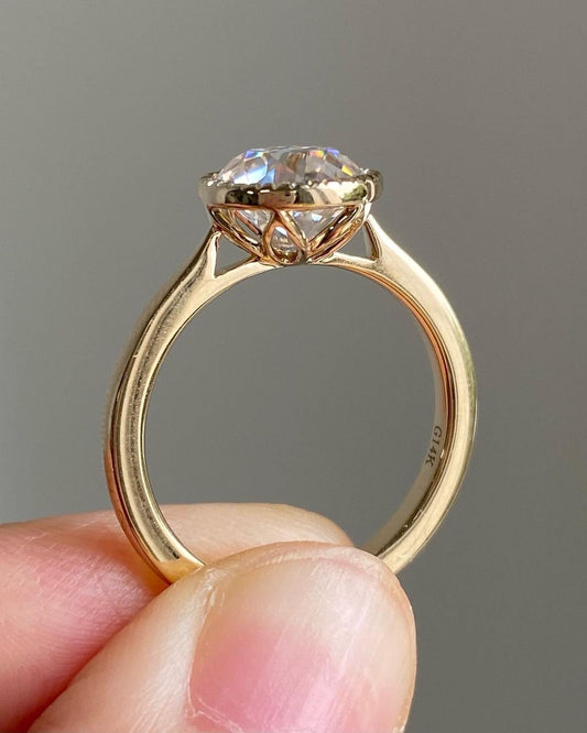 Round Old European Cut OEC Tulip Lotus Prong Bezel Cathedral Set Moissanite Solitaire Engagement Ring, flower basket  Promise\proposal Ring.