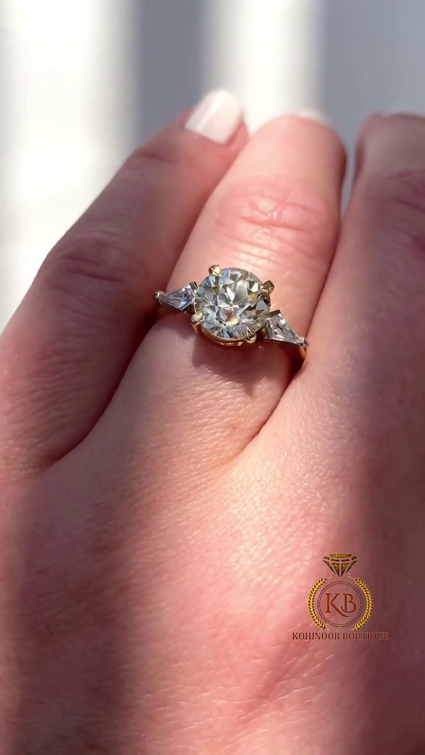 Old mine cut OMC & Shield\Kite Cut 3 Stone Moissanite Engagement Ring, Ring for her, Bridal ring, Gift for wife