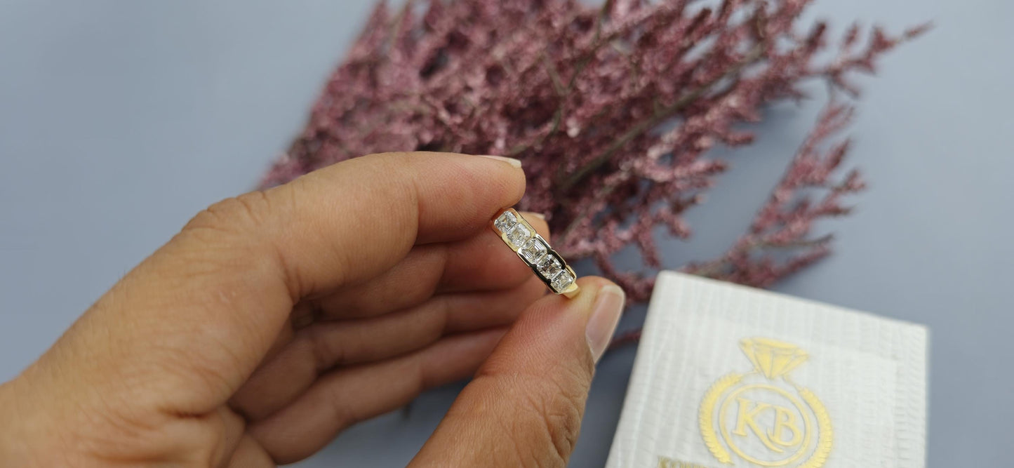 5 stone half bezel set cushion cut moissanite band, 5 stone anniversary band, 5 stone ring, ring for women, ring for her, gift for wife