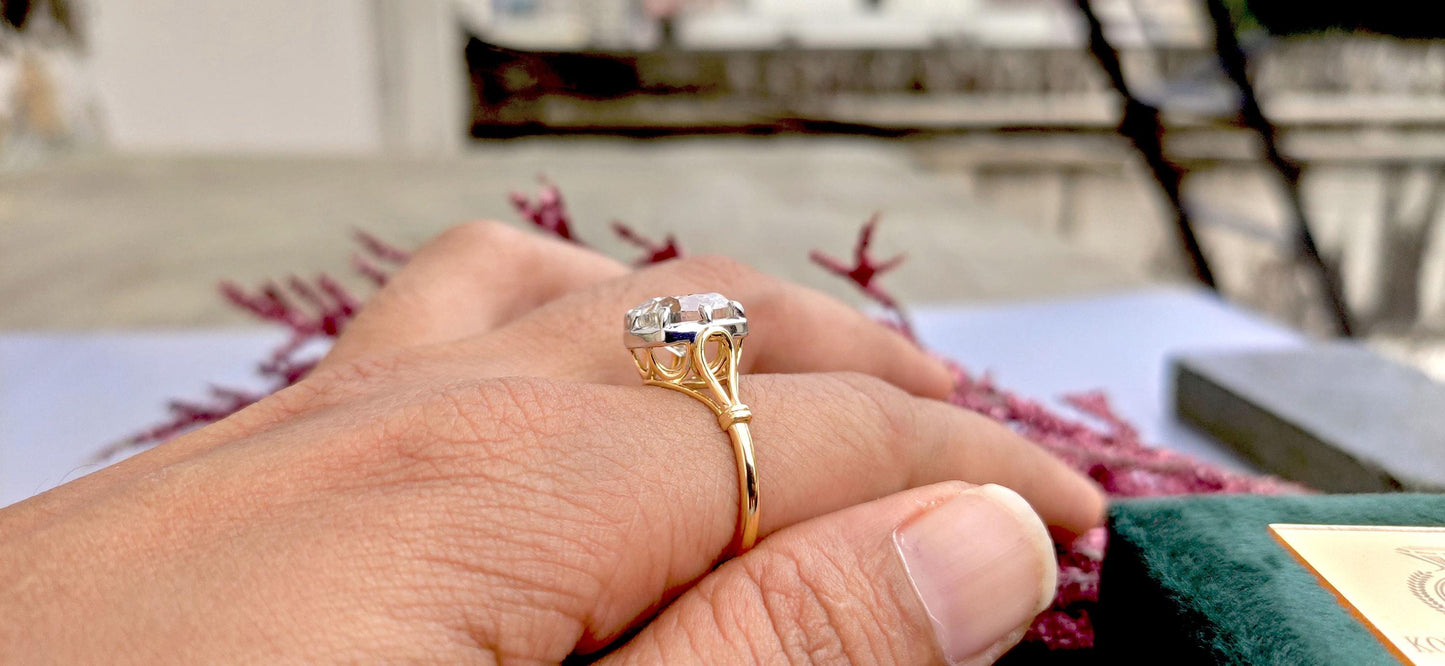 Lab grown Old Mine Cushion Cut OMC Georgian cut down set Solitaire Engagement Ring, Vintage Edwardian Ring for her, Art deco ring