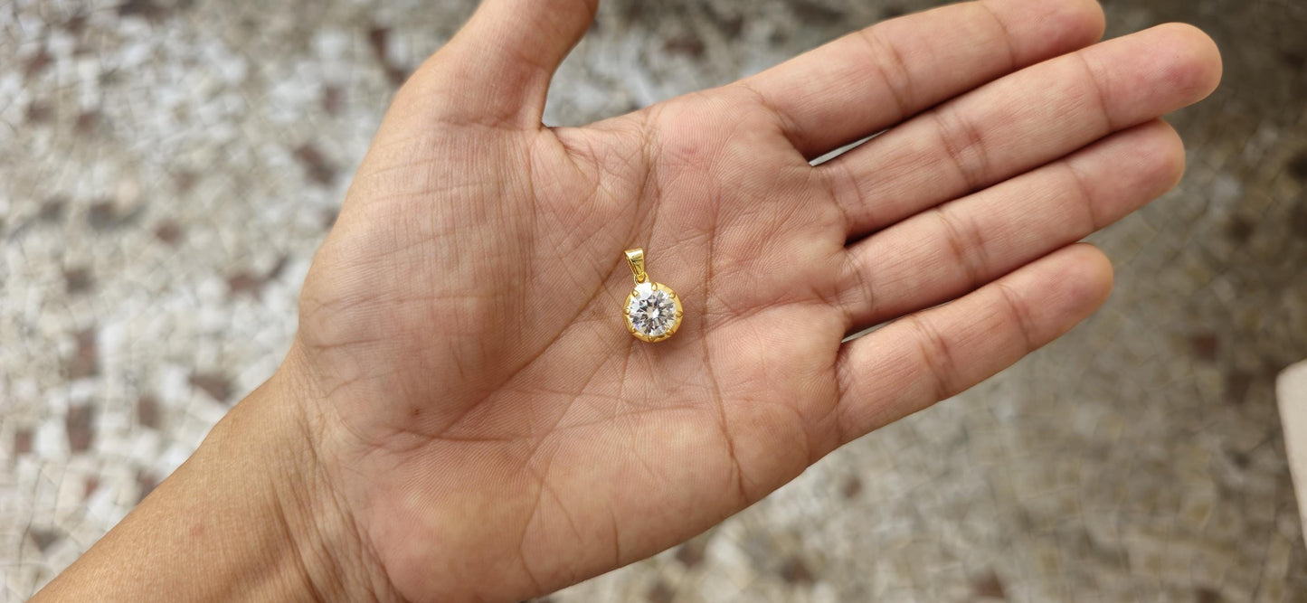 Round Cut Lab grown diamond Pendant, Collet set Georgian cut down Button back set Pendant without chain, pendant for women, gift for women