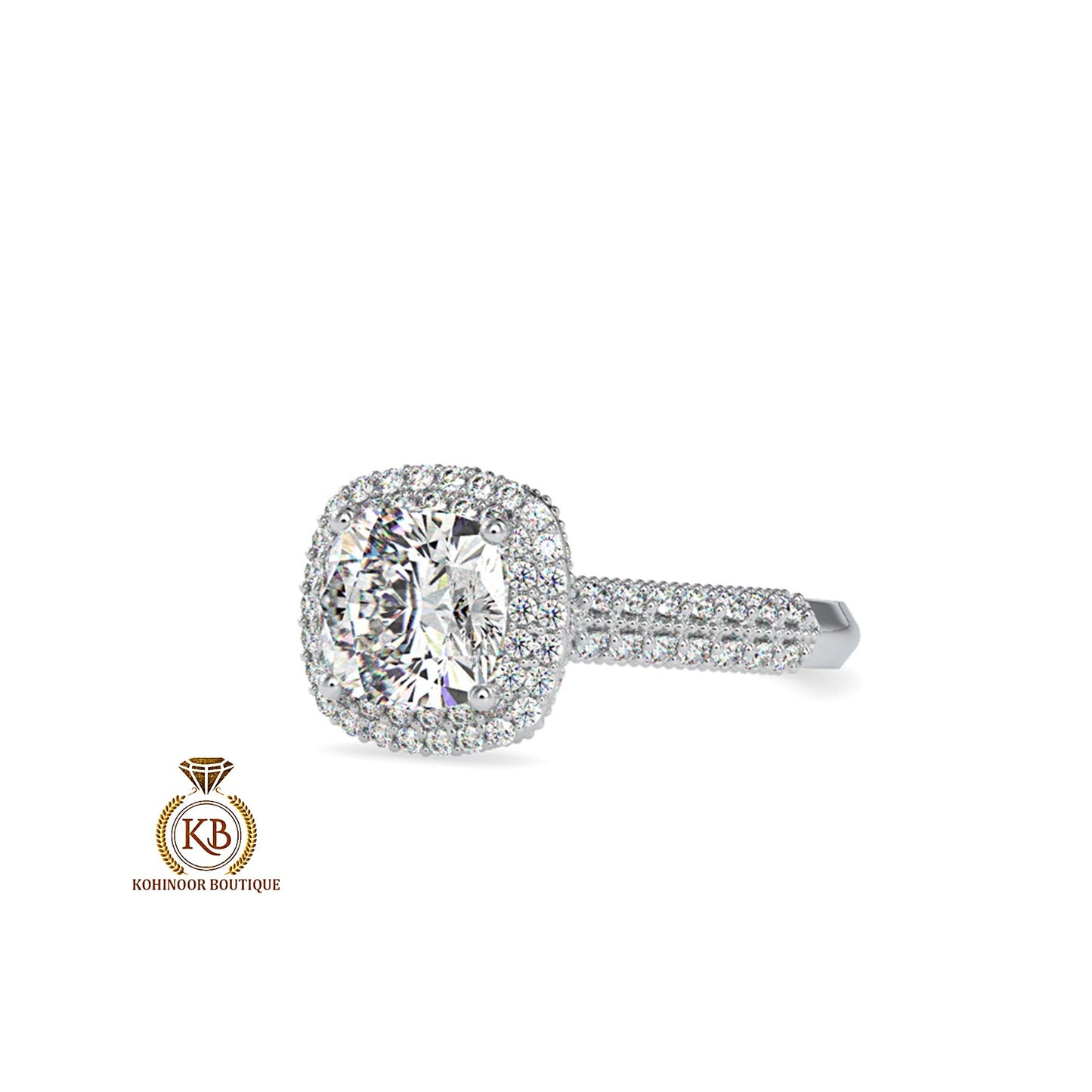 Vintage Cushion Cut Cathedral set Moissanite Double Halo double side pave milgrain pave basket and band art deco Engagement ring