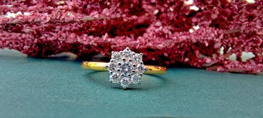 Cluster Art Deco Moissanite Floral Flush Set Engagement ring, statement ring, Right hand ring, cocktail ring, ring for women