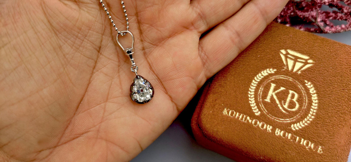 Old Mine Cut Antique Chubby Pear Cut Moissanite Swivel Clasp Pendant,Collet set Georgian cut down set Pendant without chain, Wedding Pendant