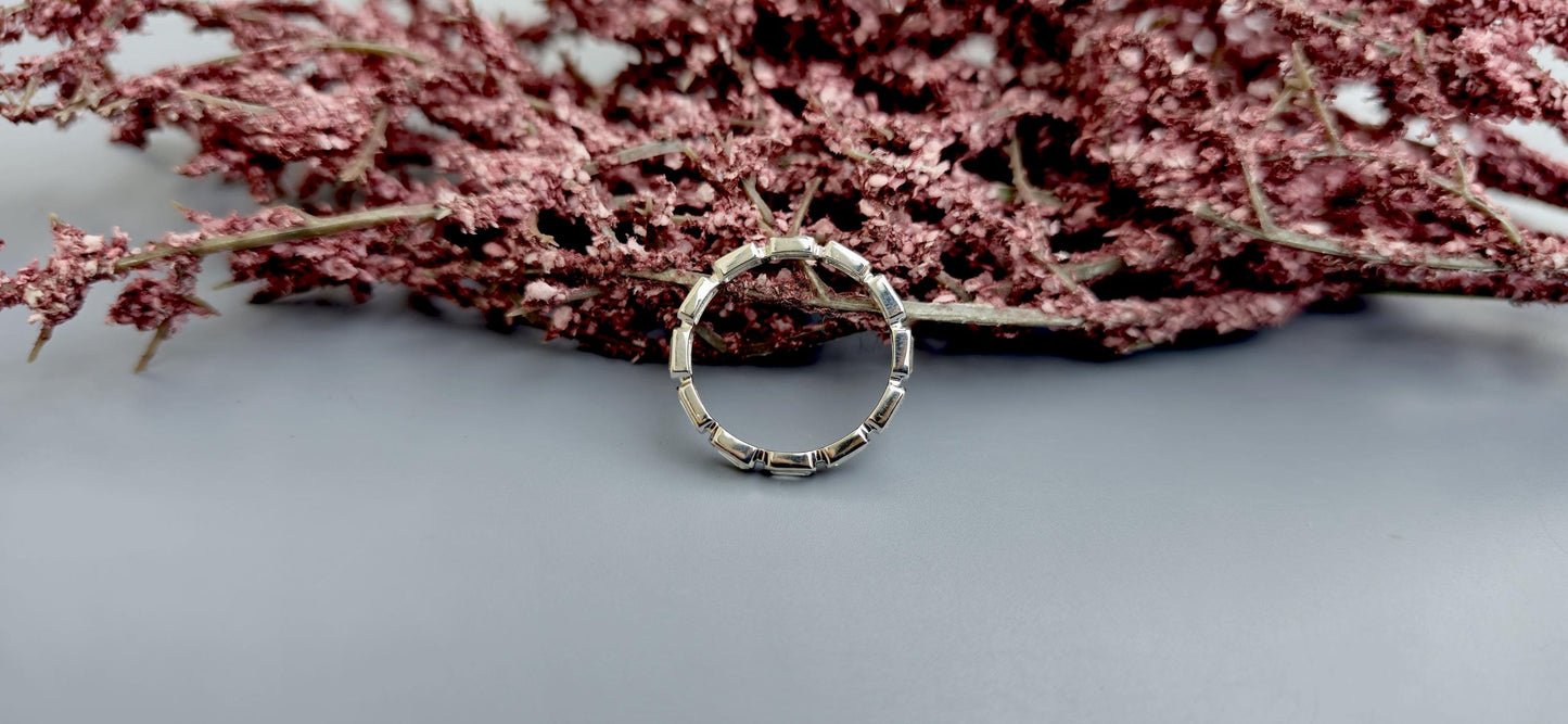 East West Set Emerald Cut Moissanite Bezel Set Full\Half Eternity wedding band, Stackable ring, Statement ring