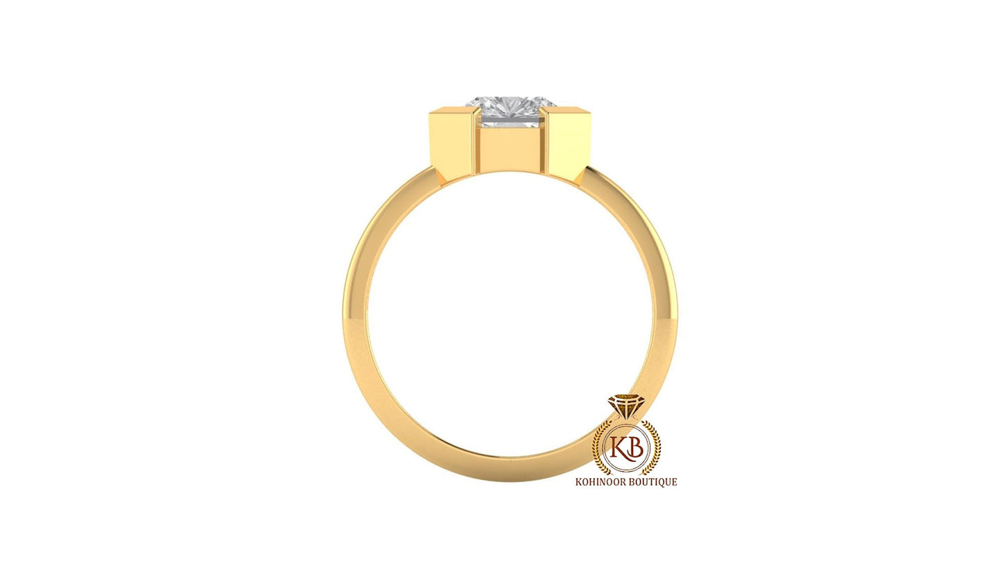 Hexagon shaped Half Bezel set Solitaire Knife edge Moissanite Engagement ring, Promise ring, Proposal ring, Ring gift for wife.