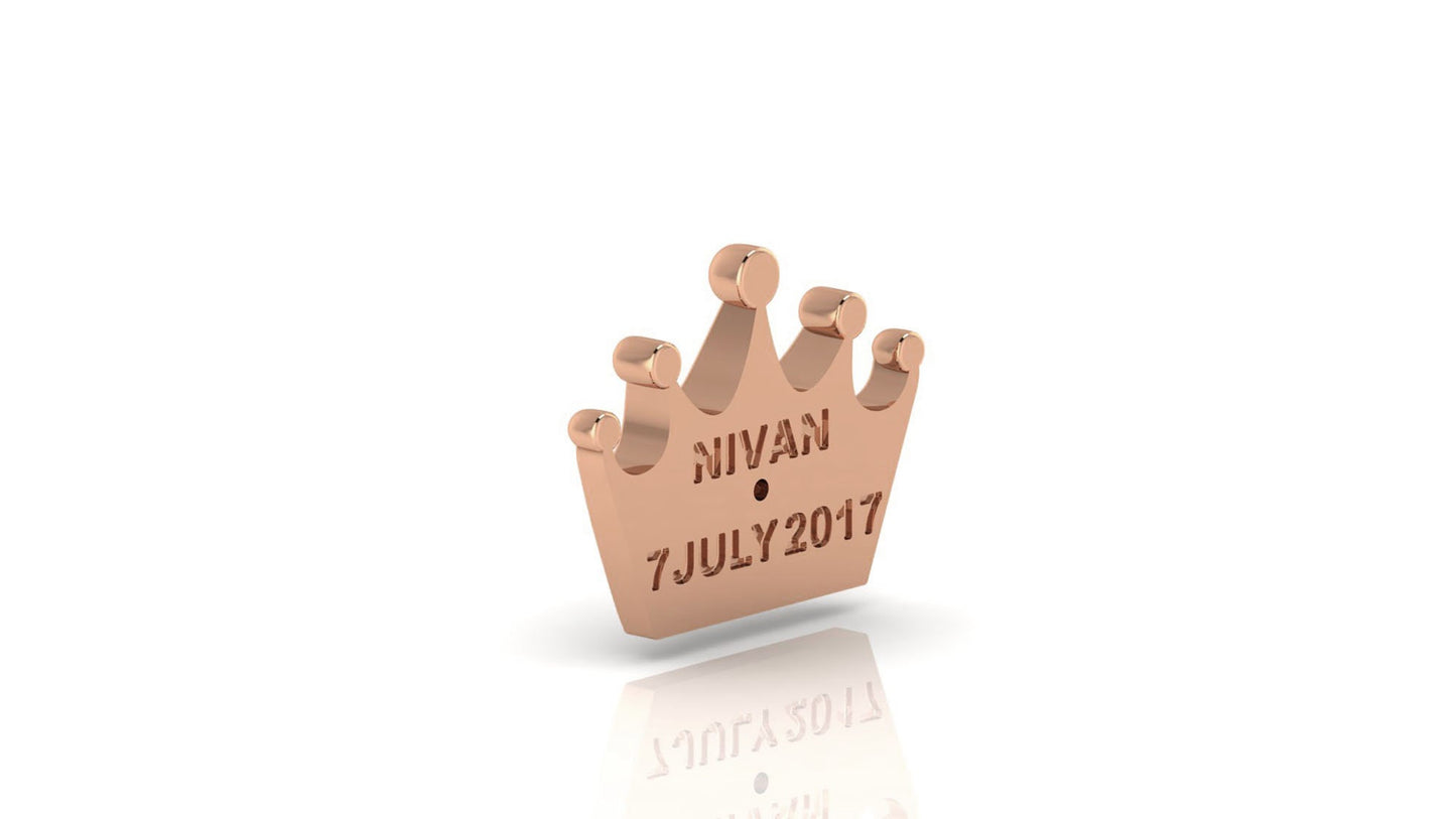 Baby shower gift, Treasures Eleven Crown charm, crafted for babies and children, Personalised at the back with the name & birth date
