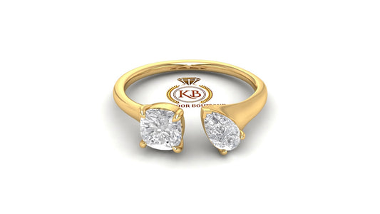Cushion & Pear Cut Toi Et Moi  colorless moissanite two stone Engagement\wedding\promise\proposal ring, gift for her