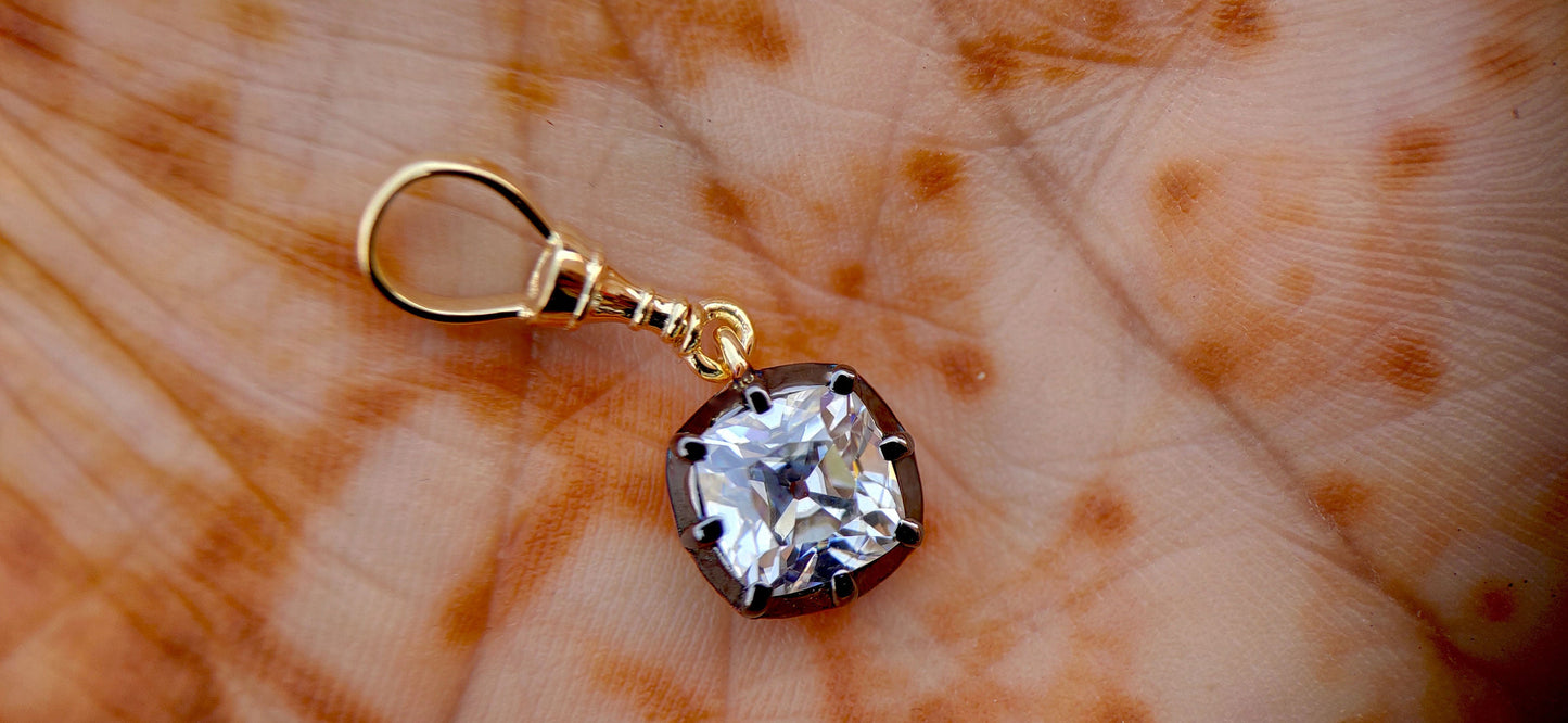 Old Mine Cut Cushion Cut Moissanite Pendant, Collet set Georgian cut down set Pendant without chain, Wedding Pendant