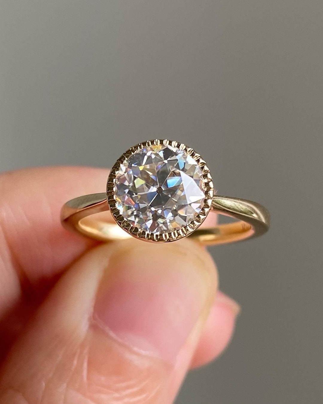 Round Old European Cut OEC Tulip Lotus Prong Bezel Cathedral Set Moissanite Solitaire Engagement Ring, flower basket  Promise\proposal Ring.