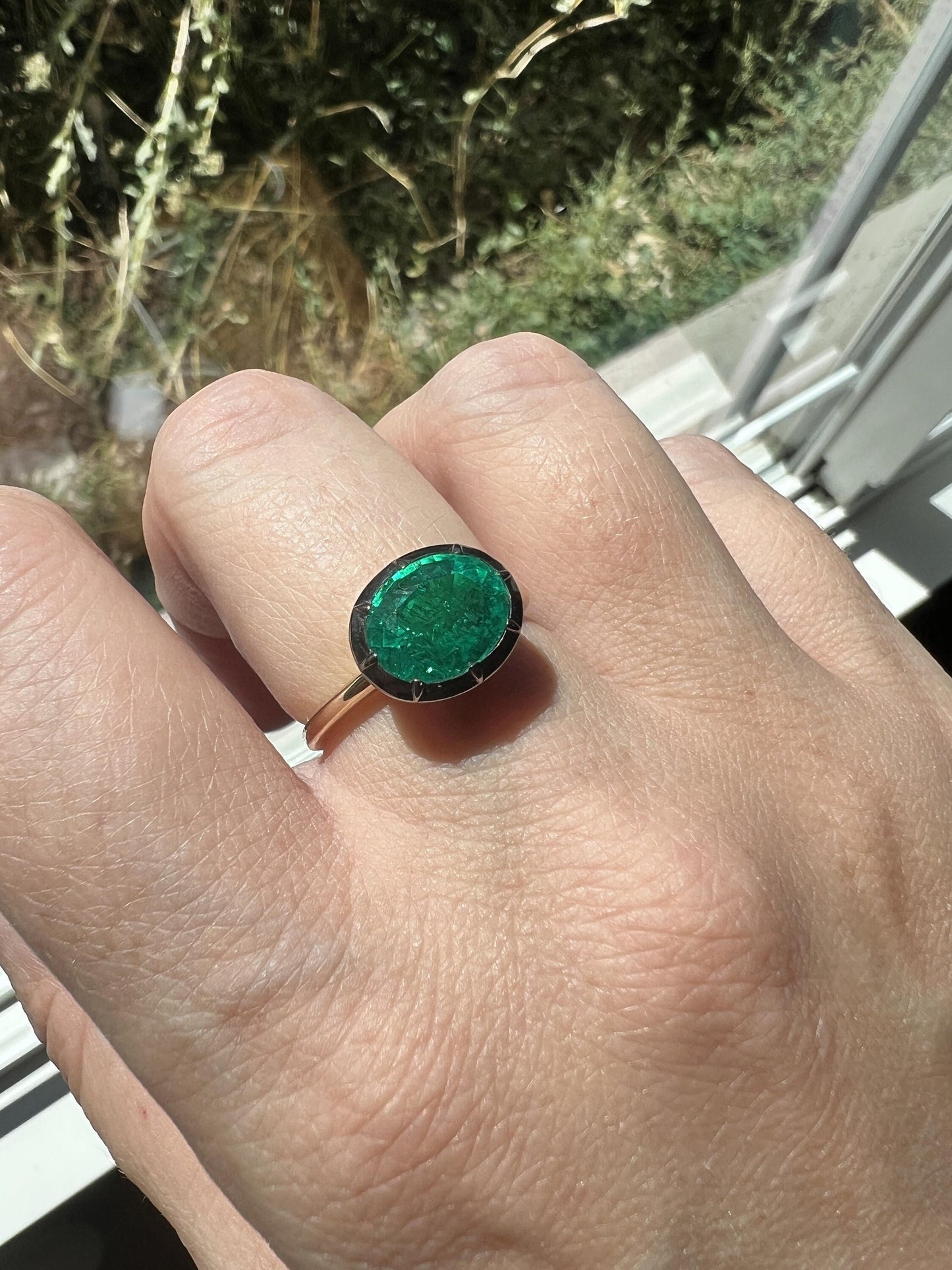 Lab Grown Hydro thermal Oval Emerald Button Back Georgian Cut Down Set Solitaire Engagement ring, Ring for her, Ring for Women