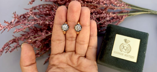 Georgian Victorian Style Lab Grown Diamond Hoops, Georgian cut down Button back blackened gold huggie, Wedding Earring.