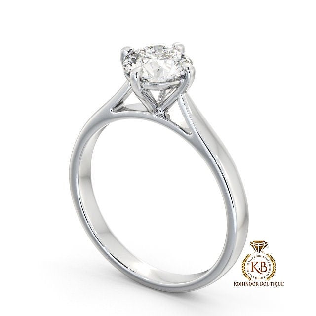 Compass prong set Round Cut Classic Solitaire cathedral set Moissanite Engagement Ring in 18k\14k\10k, ring for her, gift for women.