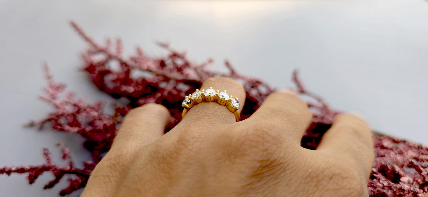 5 stone Round cut Moissanite ring, Anniversary Band, Anniversary gift for wife, ring for her, Right-hand ring, stackable band