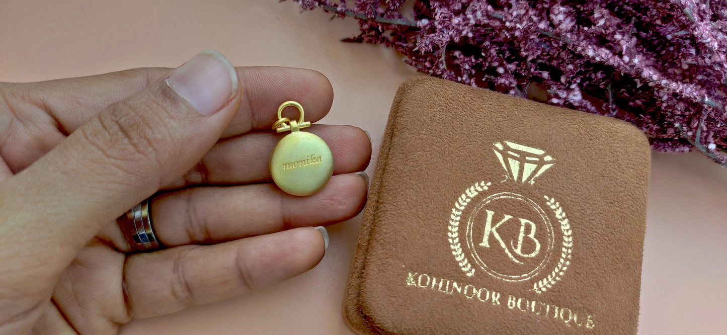 Round White Cat eye Moonstone Cabochon Matt finished, personalized with name at back Pendant ,Wedding Pendant, without chain