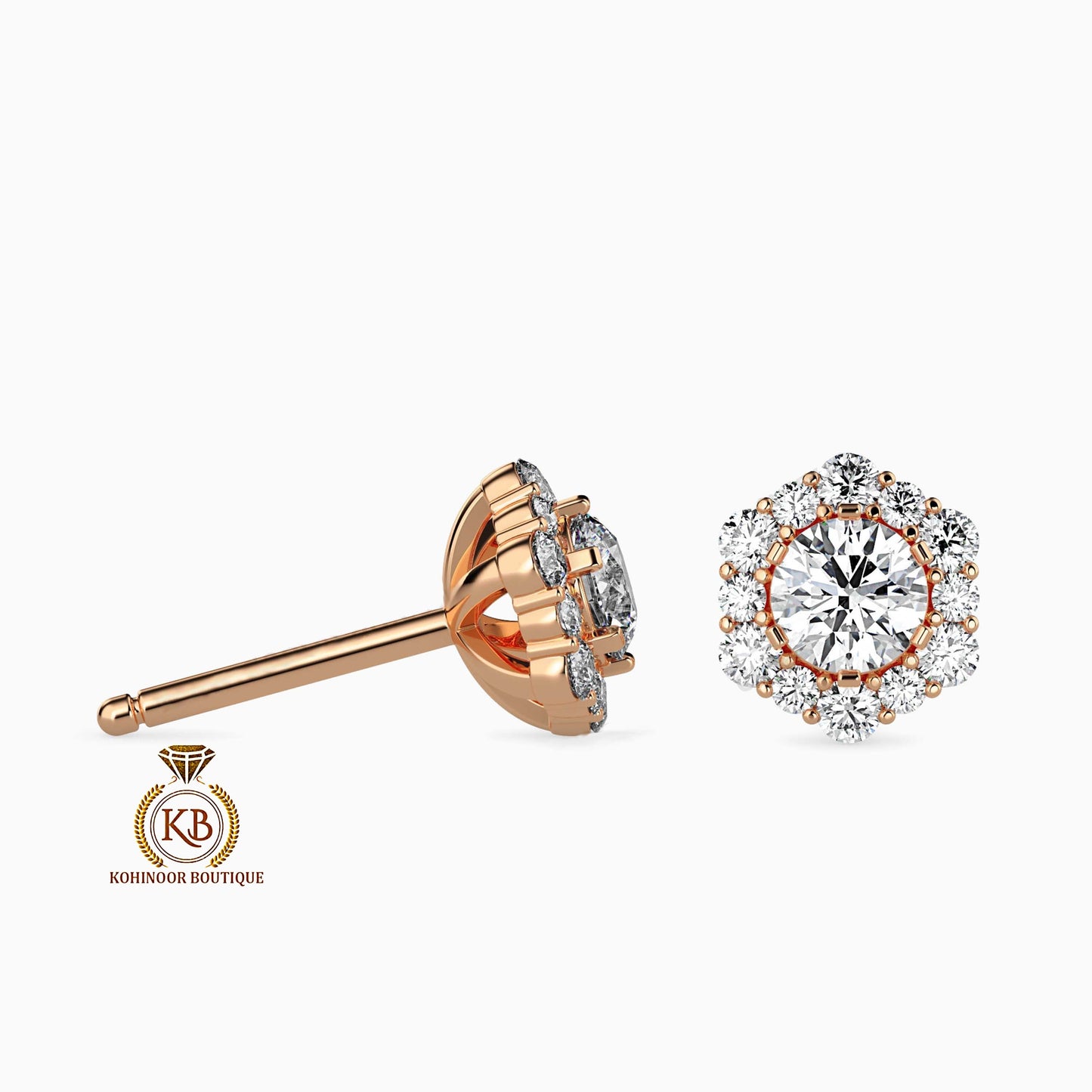 Moissanite Earrings, Halo Moissanite Stud Earrings, Round Moissanite Earrings, Gold Moissanite Earrings, Customized Earrings