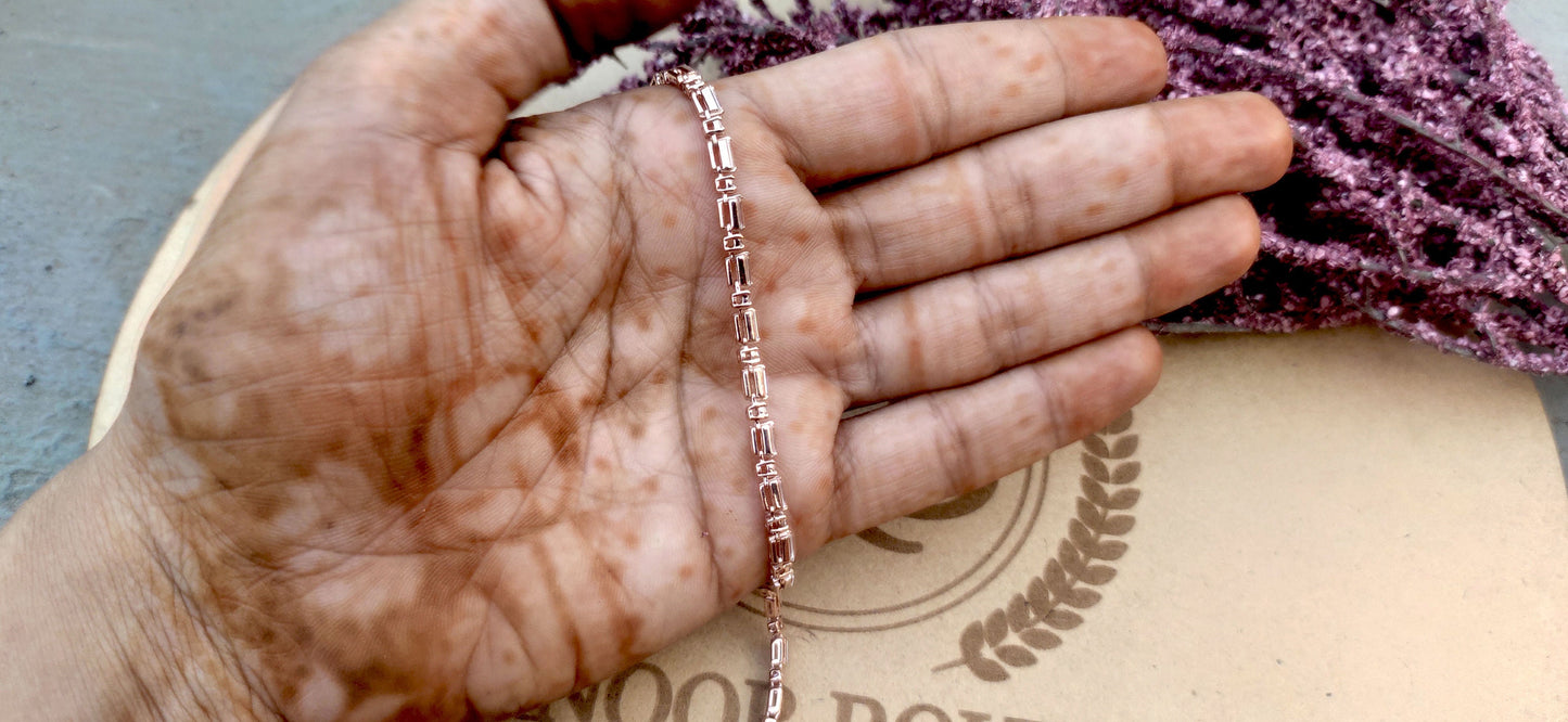 Ready to ship Moissanite Baguette & Round Tennis Bracelet in 7 inch size and in 10k rose gold, Birthday Gift for girls\women