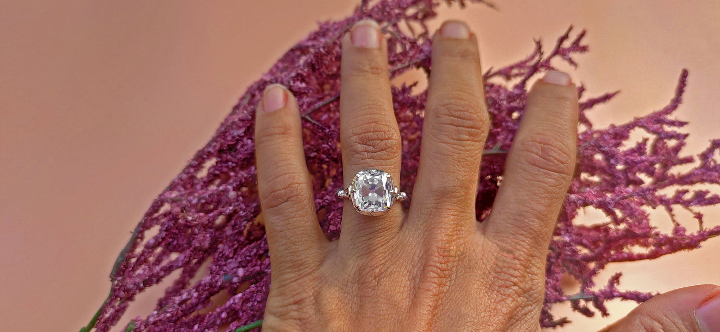 Old Mine Cushion Cut OMC Moissanite Georgian cut down set Solitaire Engagement Ring, Vintage Edwardian Ring for her, Art deco ring