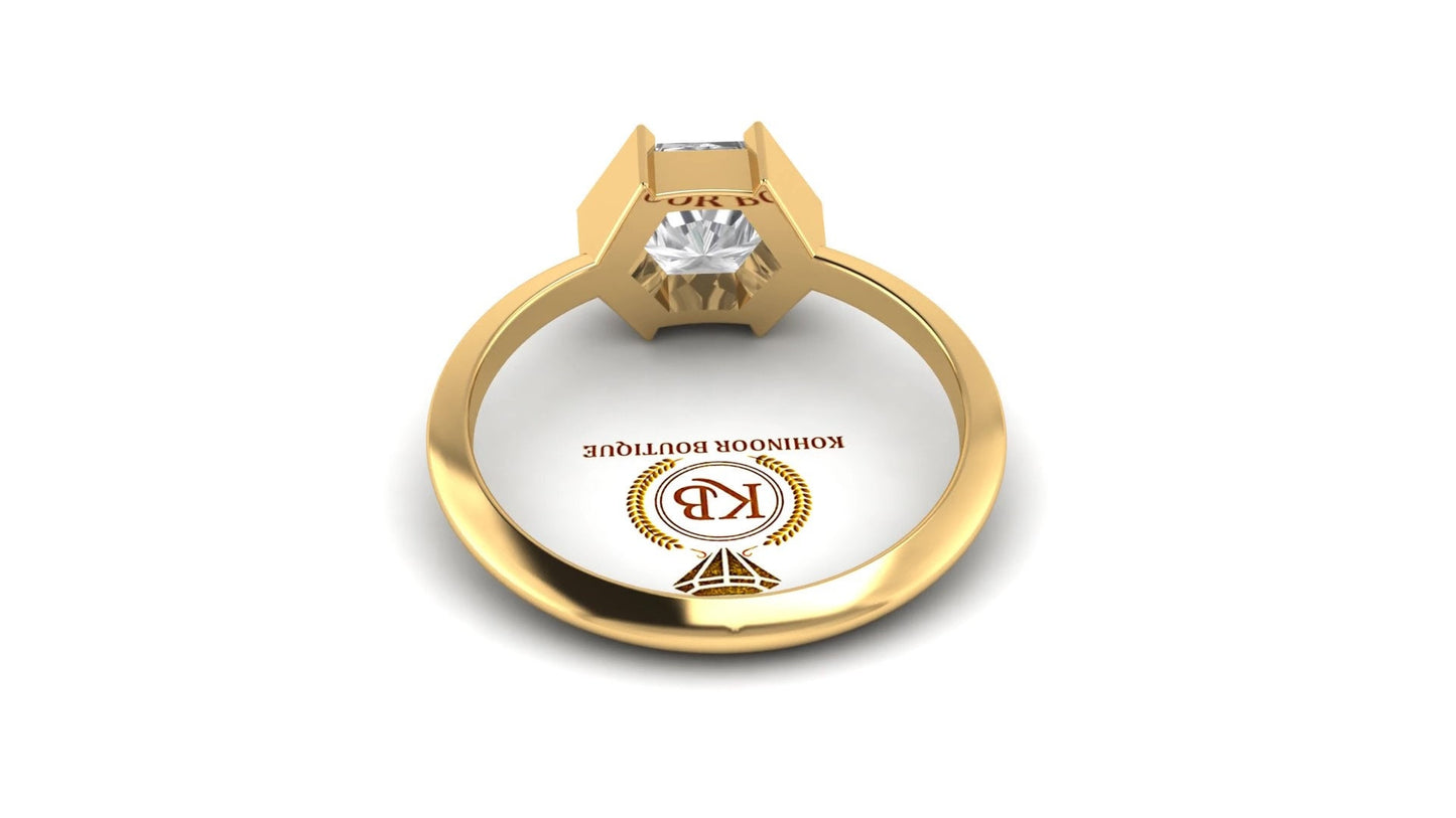 Hexagon shaped Half Bezel set Solitaire Knife edge Moissanite Engagement ring, Promise ring, Proposal ring, Ring gift for wife.