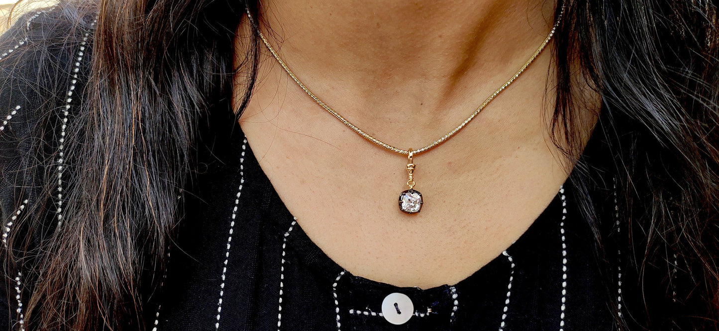 Old Mine Cut Cushion Cut Moissanite Pendant, Collet set Georgian cut down set Pendant without chain, Wedding Pendant
