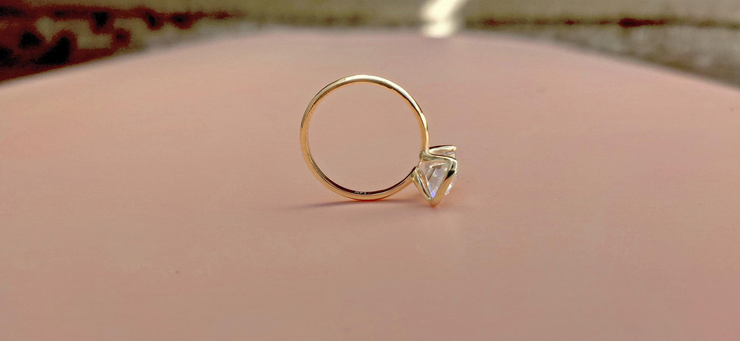 Half Bezel Set Emerald Moissanite Solitaire ring with Knife edge band, Engagement ring for her, ring for women.