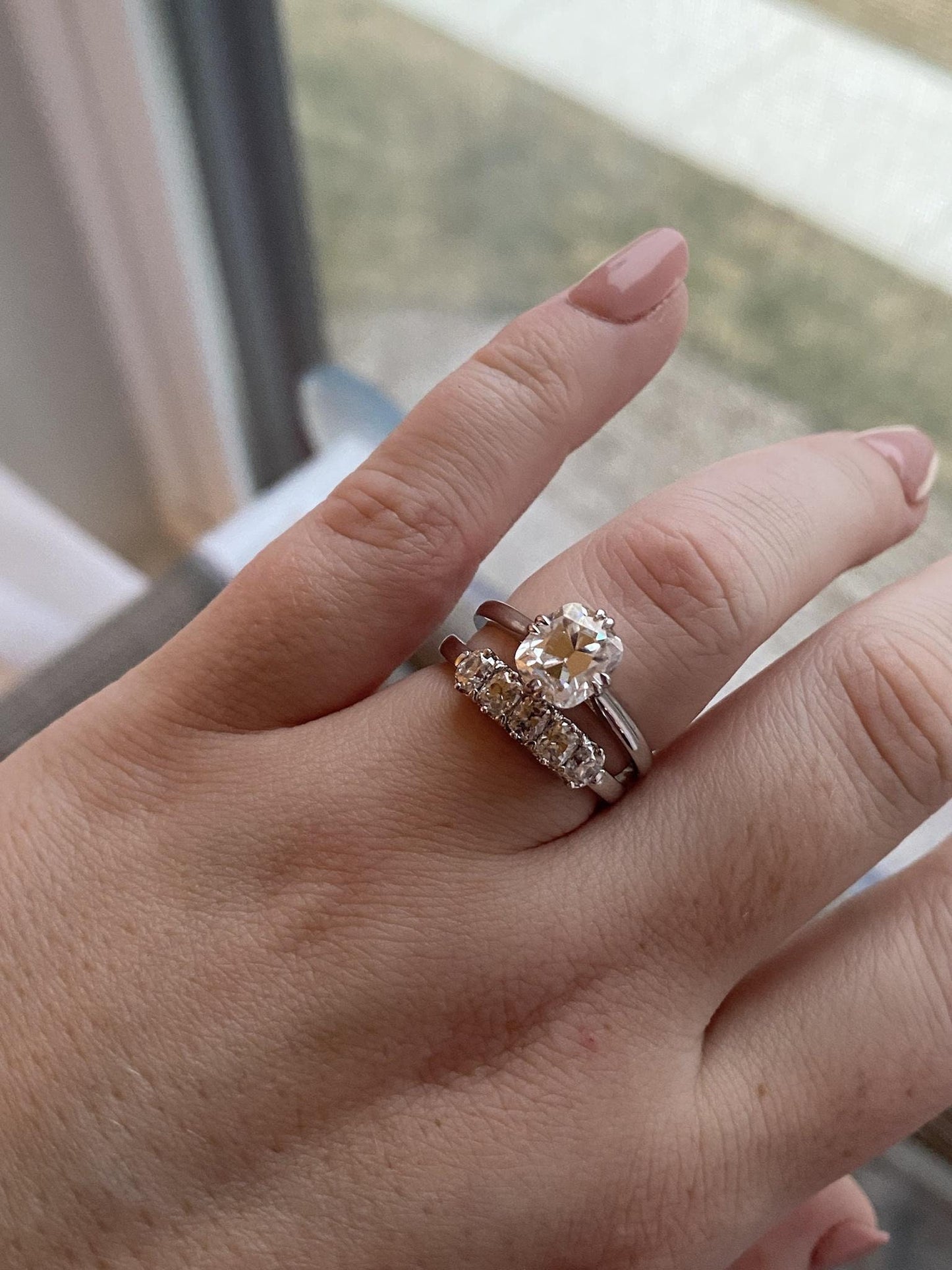 Old Mine Cut OMC Elongated Cushion Cut Moissanite Double claw Compass prong Cathedral set Engagement Ring, Proposal ring.