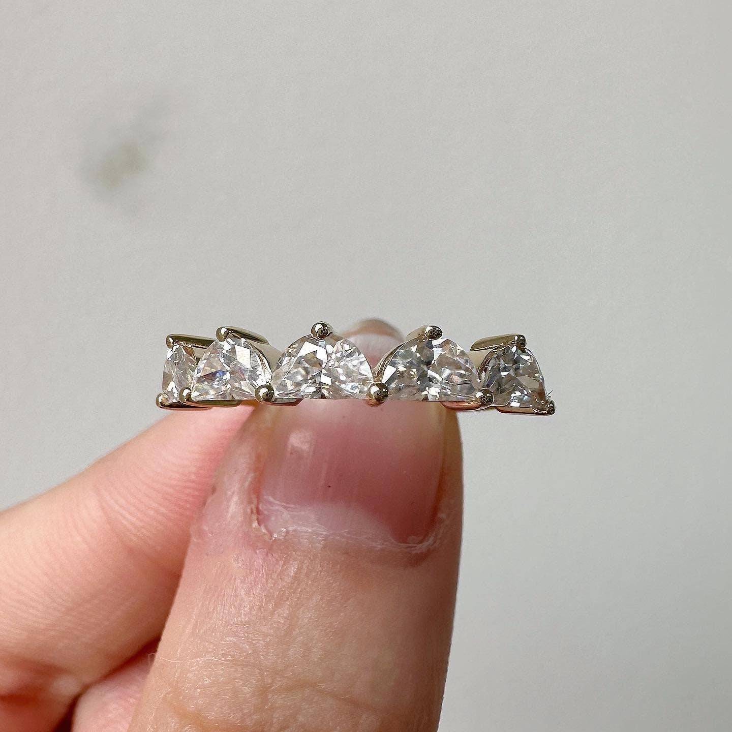 Half Moon Lace moissanite 5 stone Wedding anniversary ring, Half Eternity Dainty Distance Band , Stackable ring, Anniversary gift for her