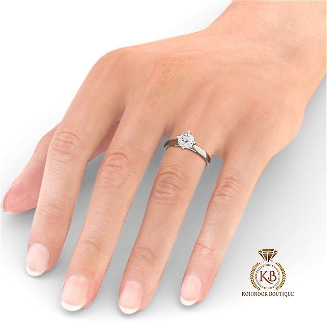 Compass prong set Round Cut Classic Solitaire cathedral set Moissanite Engagement Ring in 18k\14k\10k, ring for her, gift for women.