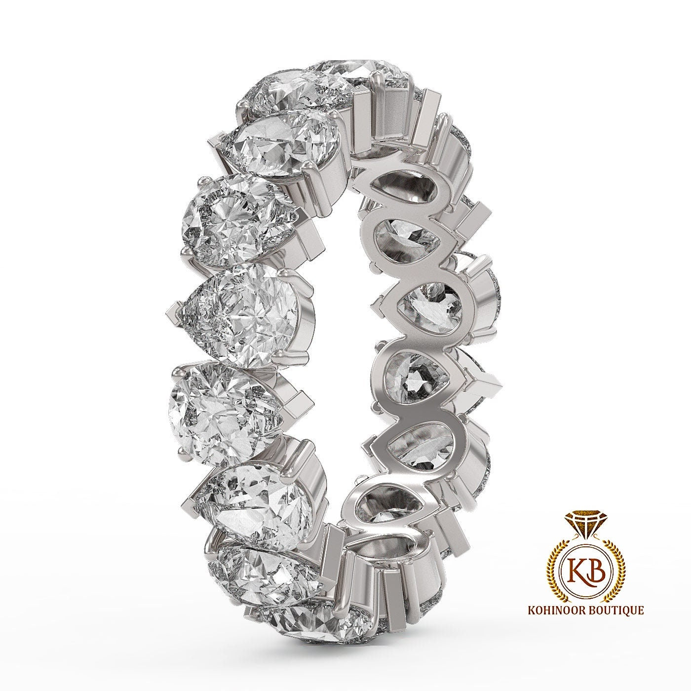 Pear Cut Moissanite half\full eternity wedding band, Bridal stackable, minimalist ring, Anniversary Ring in White\Yellow\Rose Gold