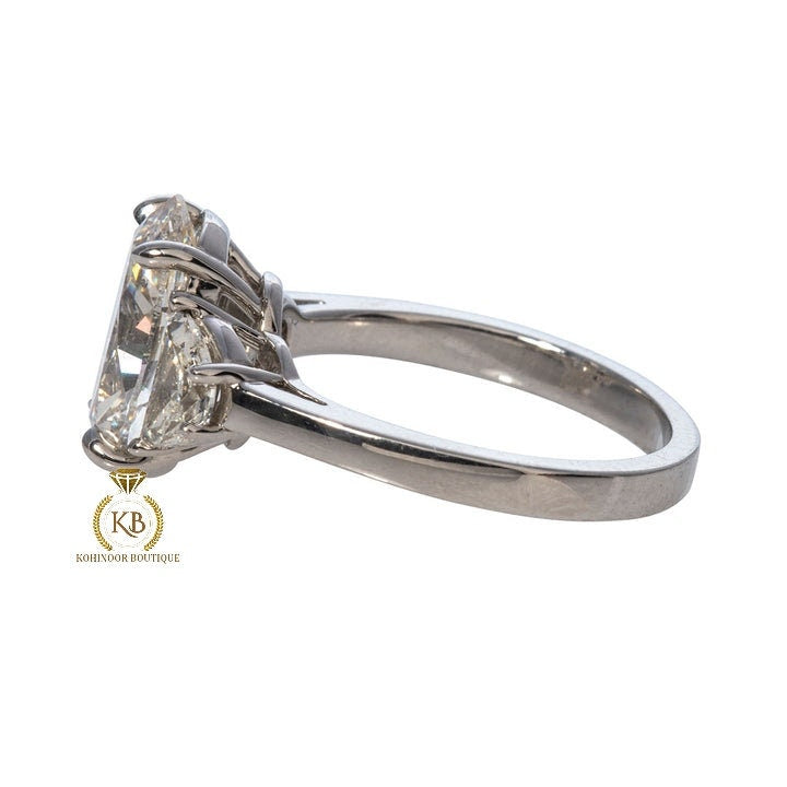 3 Stone Oval & Half Moon Moissanite Engagement ring, ring for her, gift for women, 3 stone engagement ring.