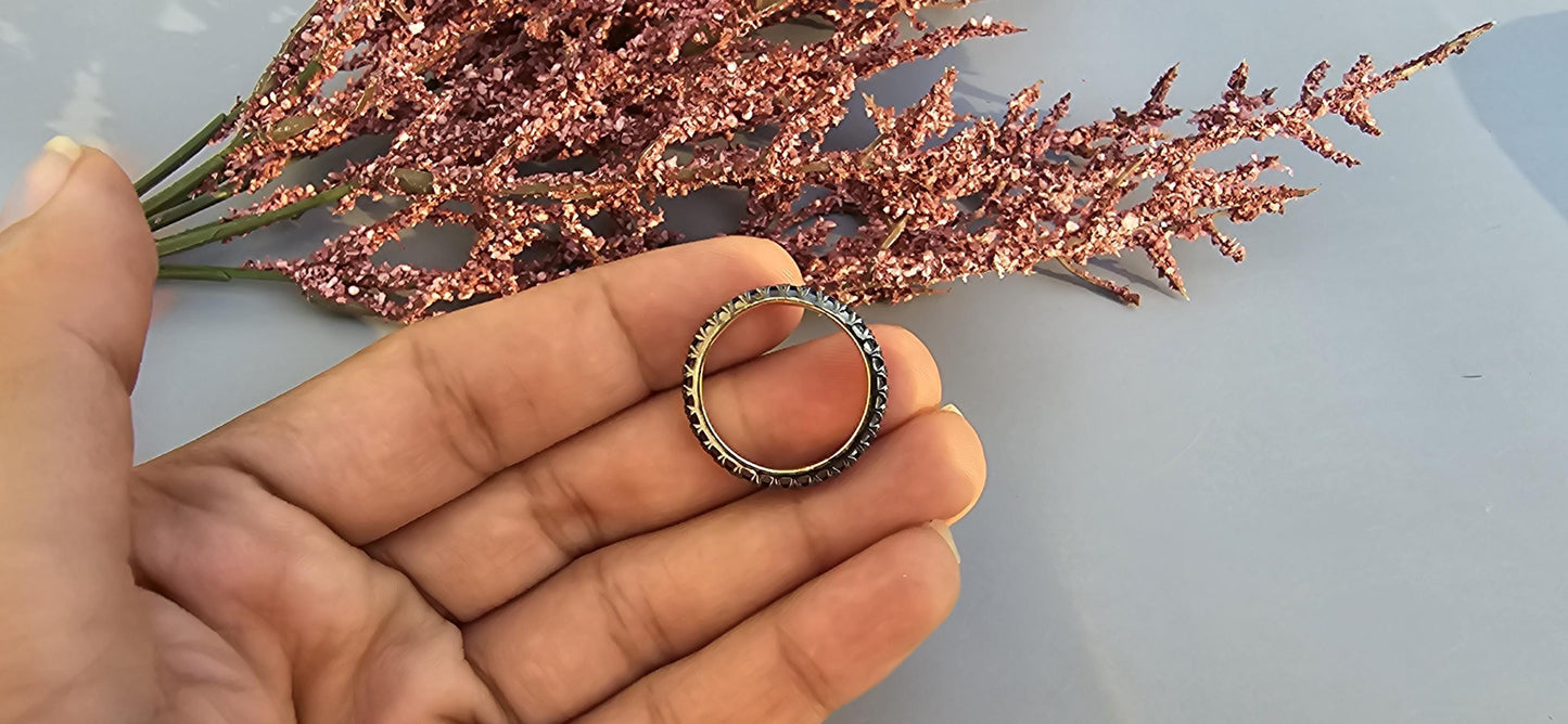 Lab grown Blue Sapphire Georgian Cut-Down Blackened Gold eternity band, also available in half eternity, wedding band for women