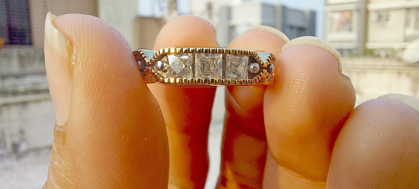 Vintage France\ French cut Moissanite Eternity Ring, wedding band, stackable ring, Princess cut Half\Full eternity band, Anniversary gift