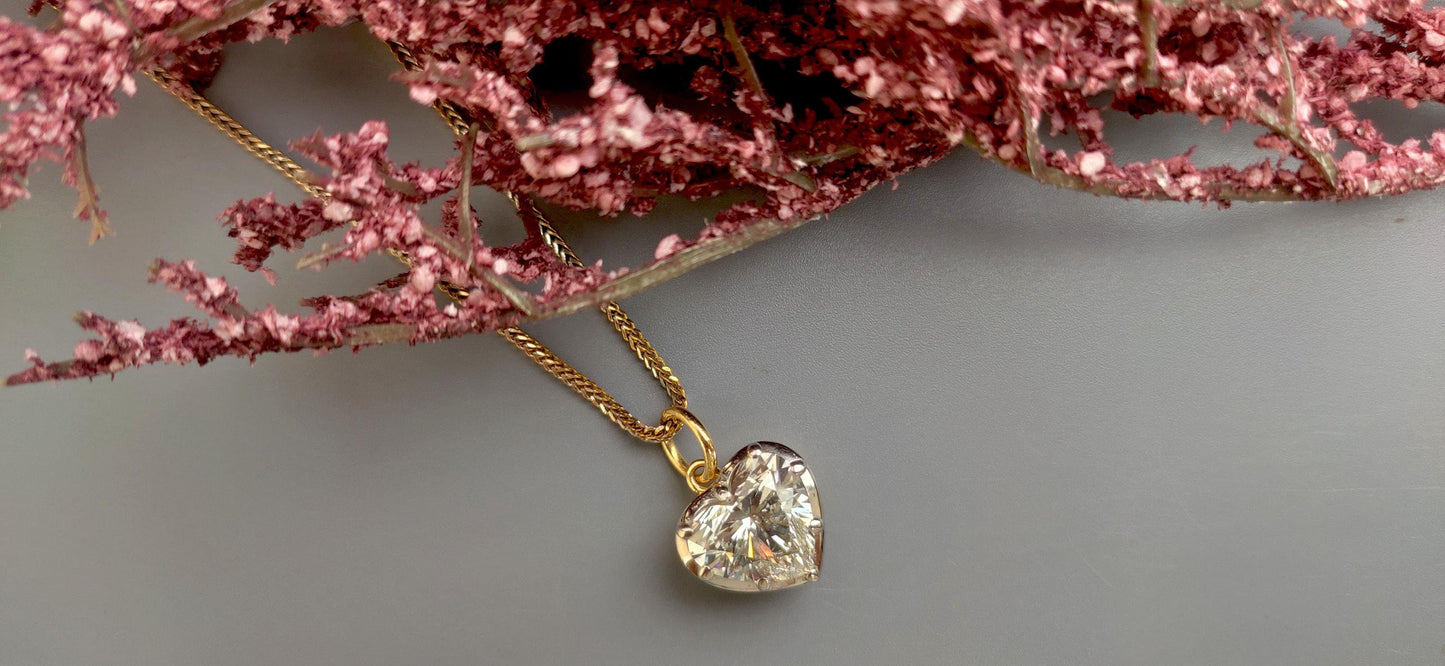 Heart Cut Moissanite Collet set Georgian cut down button back set Pendant without chain